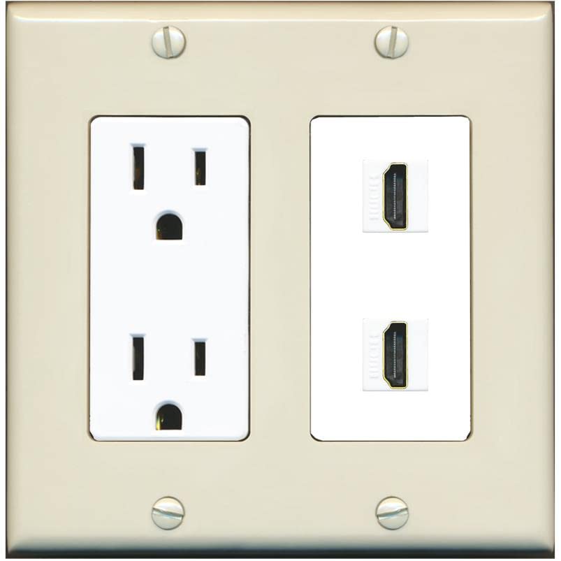 RiteAV HDMI Wall Plate 2 Port - Outlet [Light-Almond/White]