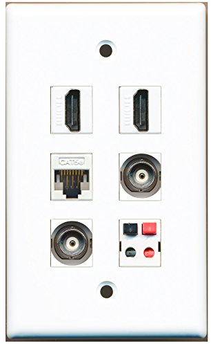 RiteAV - 2 HDMI 2 Port BNC 1 Port Cat5e Ethernet White 1 Port Speaker Wall Plate