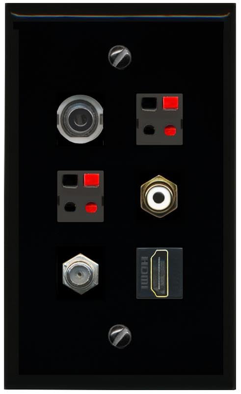RiteAV 3.5mm COAX HDMI RCA WHITE 2 SPEAKER Flat/Solid Wall Plate [Black]