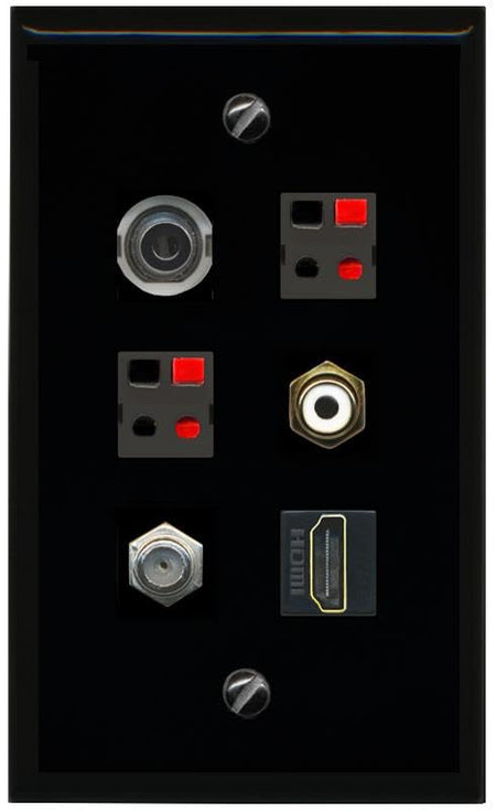RiteAV 3.5mm COAX HDMI RCA WHITE 2 SPEAKER Flat/Solid Wall Plate [Black]