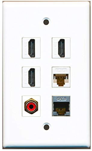 RiteAV - 3 HDMI 1 Port RCA Red 1 Port Shielded Cat6 Ethernet 1 Port Cat6 Ethernet White Wall Plate