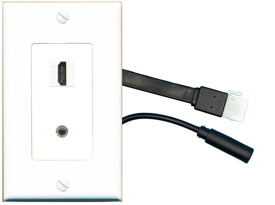 RiteAV HDMI 3.5mm Wall Plate with Pigtail Dongle Extension White