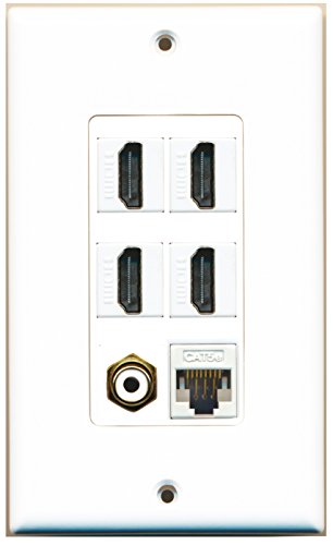 RiteAV 4 Port HDMI 1 RCA White 1 Cat5e Ethernet White Wall Plate OVERSIZED