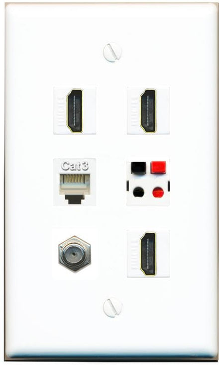 RiteAV COAX 3 HDMI PHONE SPEAKER Flat/Solid Wall Plate [White]