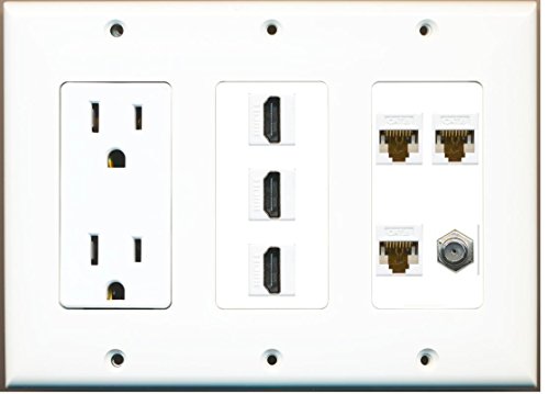 RiteAV - (3 Gang 15A Power Outlet 3 HDMI Coax 3 Cat6 White Wall Plate White