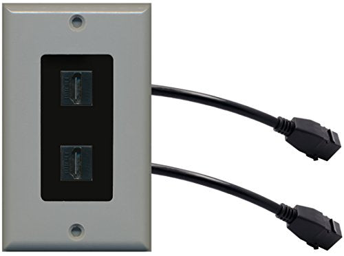 RiteAV (1 Gang Decorative 2 HDMI Black Wall Plate w/Pigtail Extension Cable Gray (Black Insert)