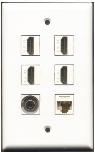 RiteAV - 4 Port HDMI 1 3.5mm 1 Cat6 Ethernet White Wall Plate