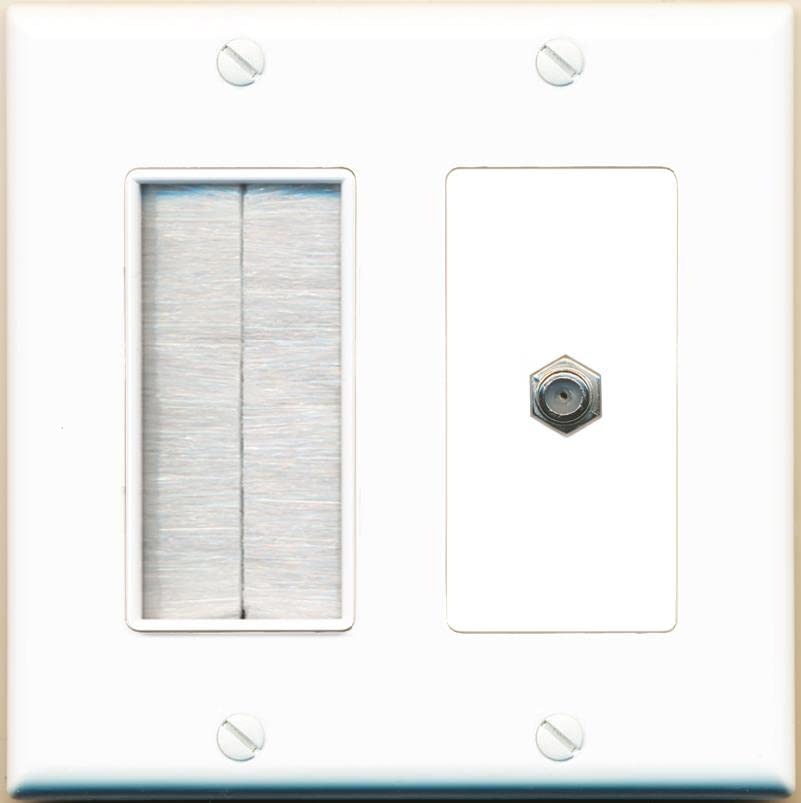 RiteAV 1 Port Coax Cable TV F-Type Wall Plate - Brush [White/White]