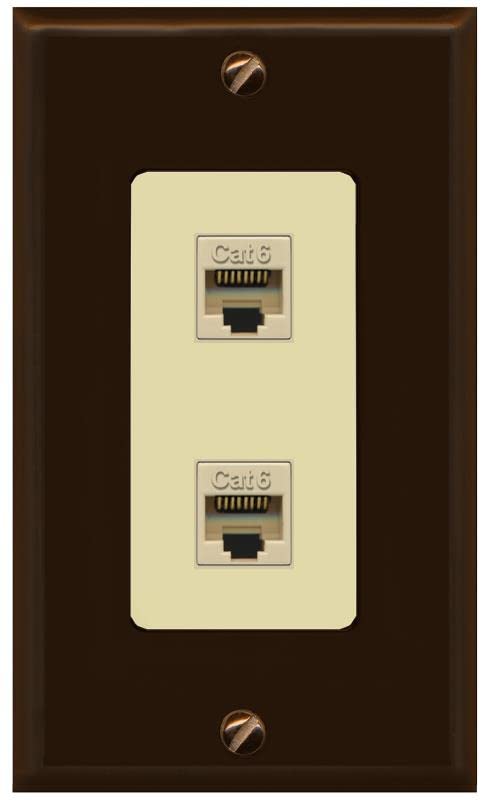 RiteAV 2 Port Cat6 Ethernet Wall Plate - 1 Gang [Brown/Ivory]