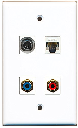 RiteAV - 1 Port RCA Red 1 Port RCA Blue 1 Port 3.5mm 1 Port Cat5e Ethernet White Wall Plate