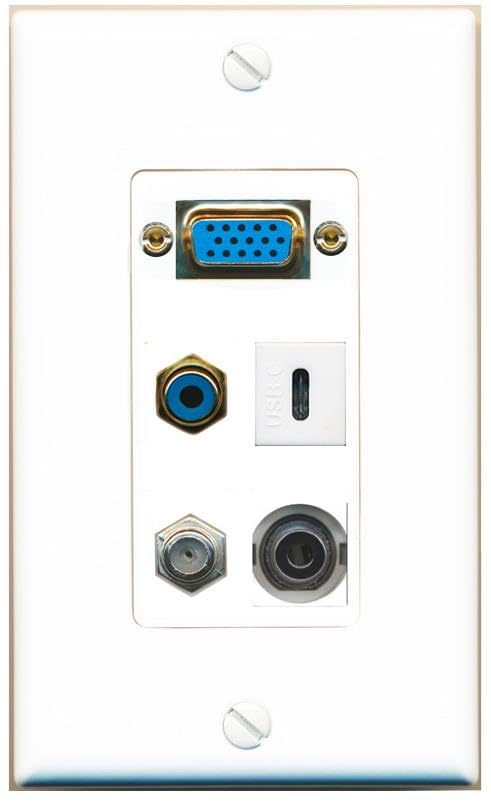 RiteAV SVGA + 3.5mm COAX RCA-BLUE USBC Wall Plate [White]