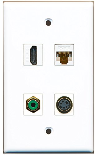 RiteAV - 1 Port HDMI 1 Port RCA Green 1 Port S-Video 1 Port Cat6 Ethernet White Wall Plate