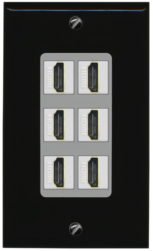 RiteAV HDMI Wall Plate 6 Port - 1 Gang [Black/Gray]