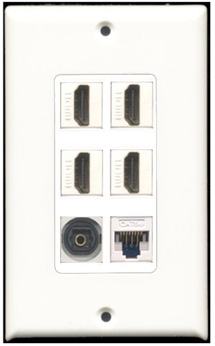 RiteAV - 4 Port HDMI 1 Toslink 1 Cat5e Ethernet White Wall Plate White