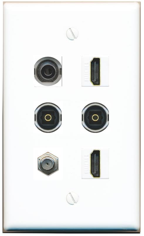 RiteAV 3.5mm Coax 2 HDMI 2 TOSLINK Flat/Solid Wall Plate [White]