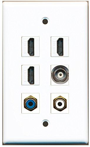 RiteAV - 3 HDMI 1 Port RCA White 1 Port RCA Blue 1 Port BNC Wall Plate