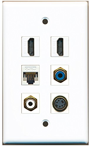 RiteAV - 2 HDMI 1 Port RCA White 1 Port RCA Blue 1 Port S-Video 1 Port Cat5e Ethernet White Wall Plate