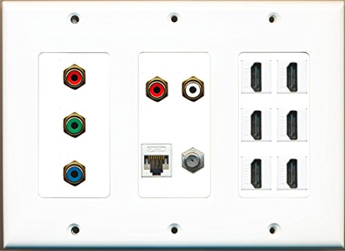 RiteAV Cat5e 6 Hdmi Coax 5 RCA Component Stereo HD TV Wall Plate White