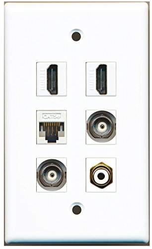 RiteAV - 2 HDMI 1 Port RCA White 2 Port BNC 1 Port Cat5e Ethernet White Wall Plate