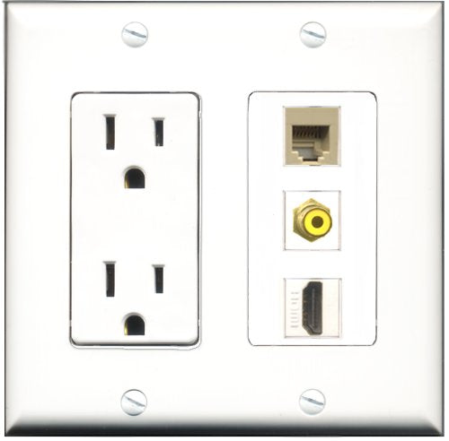 RiteAV - 15 Amp Power Outlet 1 Port HDMI 1 Port RCA Yellow 1 Port Phone Beige Decorative Wall Plate