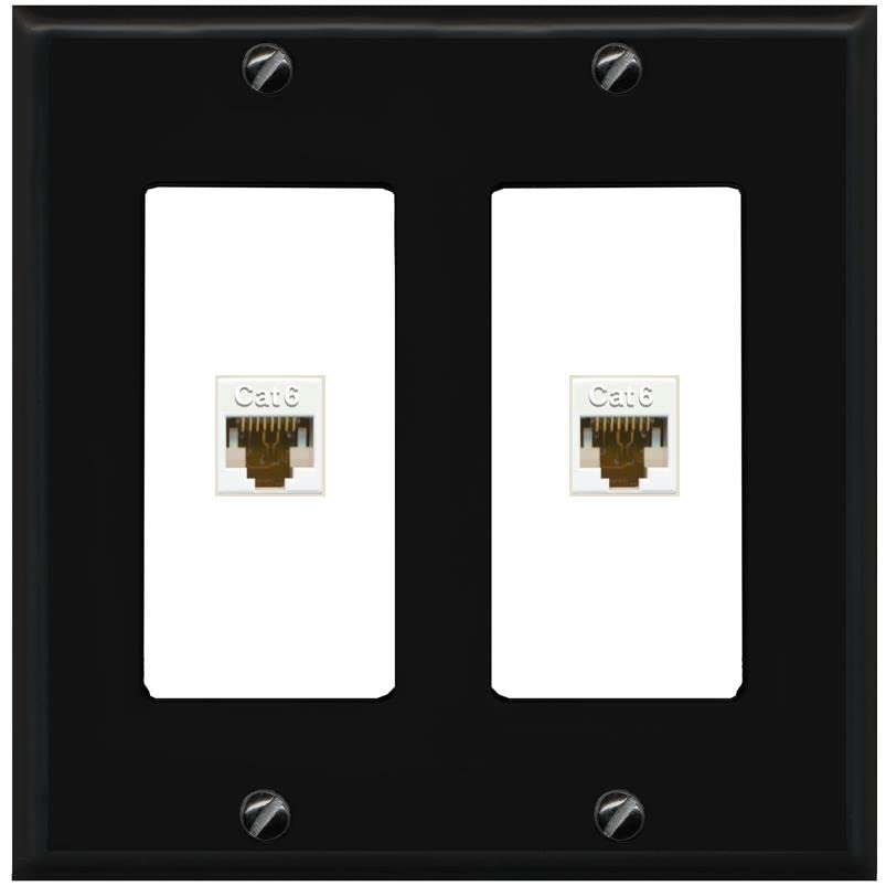 RiteAV 2 Port Cat6 Ethernet Wall Plate - 2 Gang [Black/White]