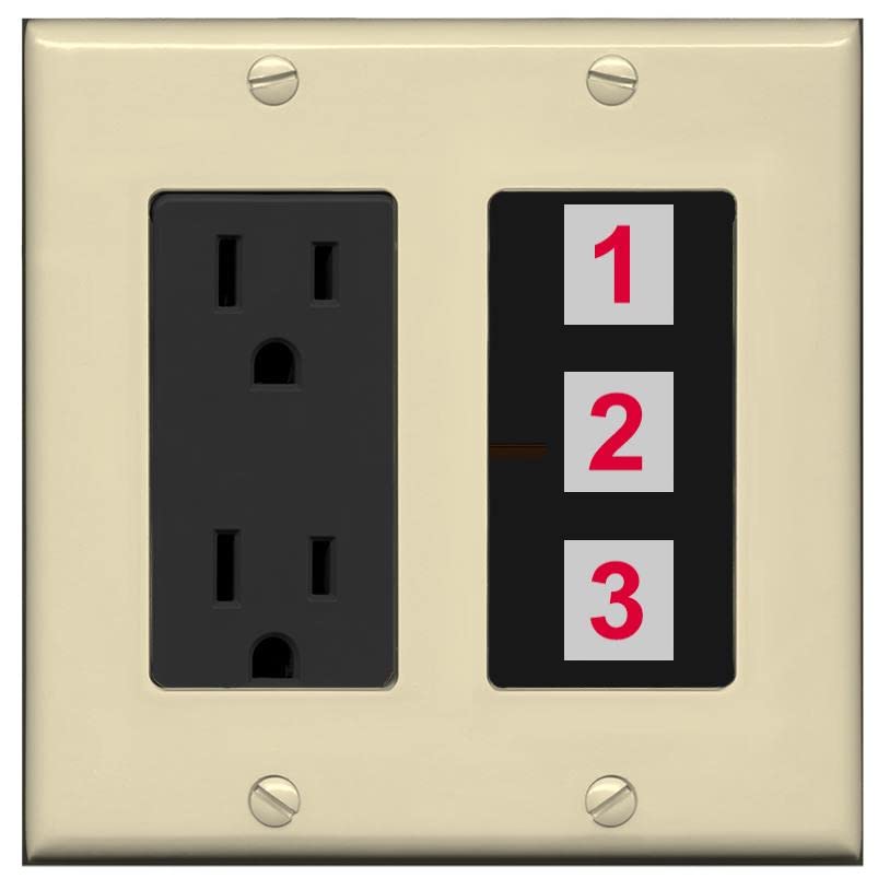 RiteAV Custom Wall Plate 3 Port - Outlet [Ivory/Black]