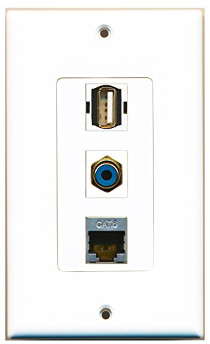 RiteAV 1 Port RCA Blue 1 Port USB A-A 1 Port Shielded Cat6 Ethernet Wall Plate OVERSIZED