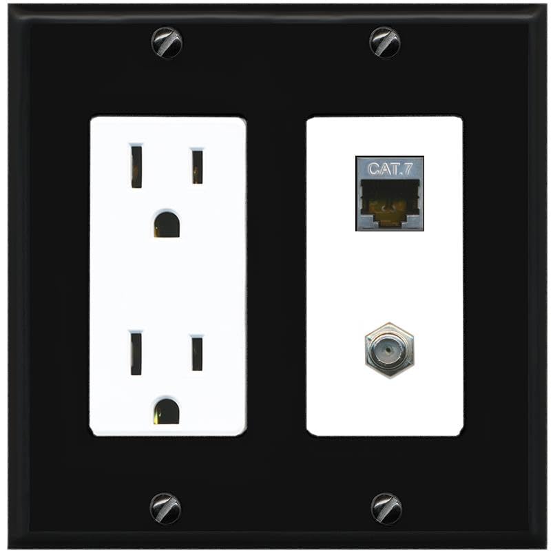RiteAV Coax and Cat7 Wall Plate - Outlet [Black/White]