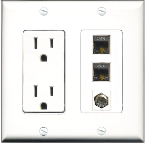 RiteAV - 15 Amp Power Outlet 1 Port Coax 2 Port Shielded Cat6 Ethernet Ethernet Decorative Wall Plate