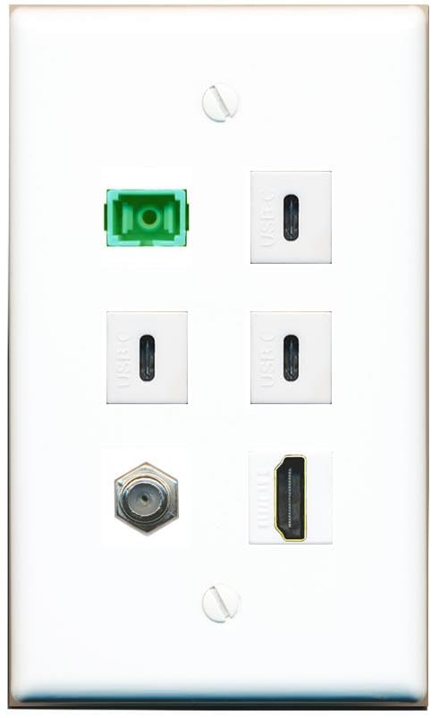 RiteAV Coax HDMI SC-APC-SX 3 USBC Flat/Solid Wall Plate [White]