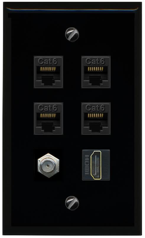 RiteAV 4 CAT6 COAX HDMI Flat/Solid Wall Plate [Black]