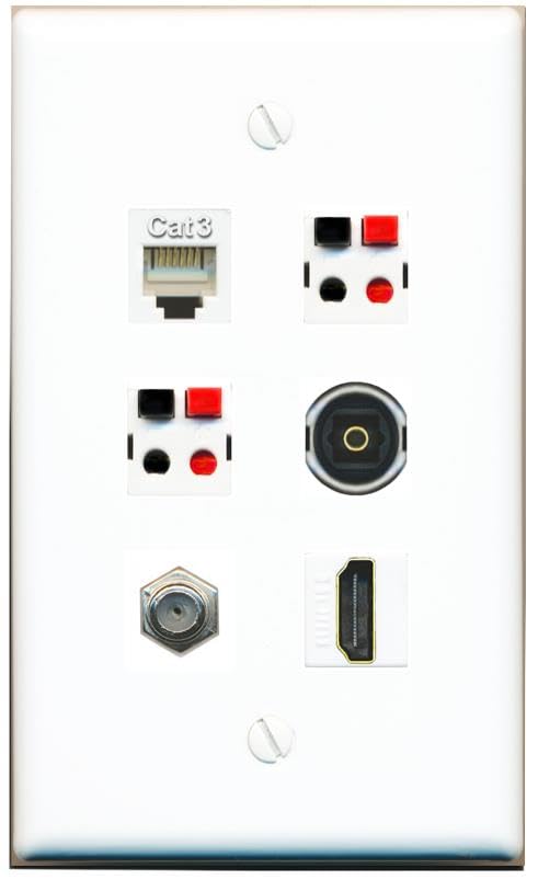 RiteAV COAX HDMI PHONE 2 SPEAKER TOSLINK Flat/Solid Wall Plate [White]