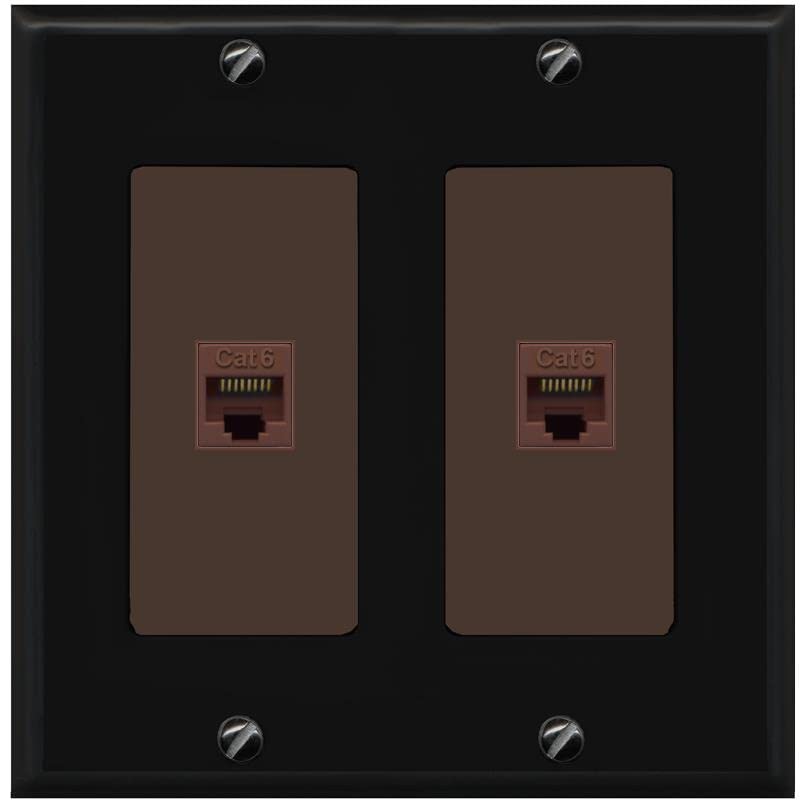 RiteAV 2 Port Cat6 Ethernet Wall Plate - 2 Gang [Black/Brown]