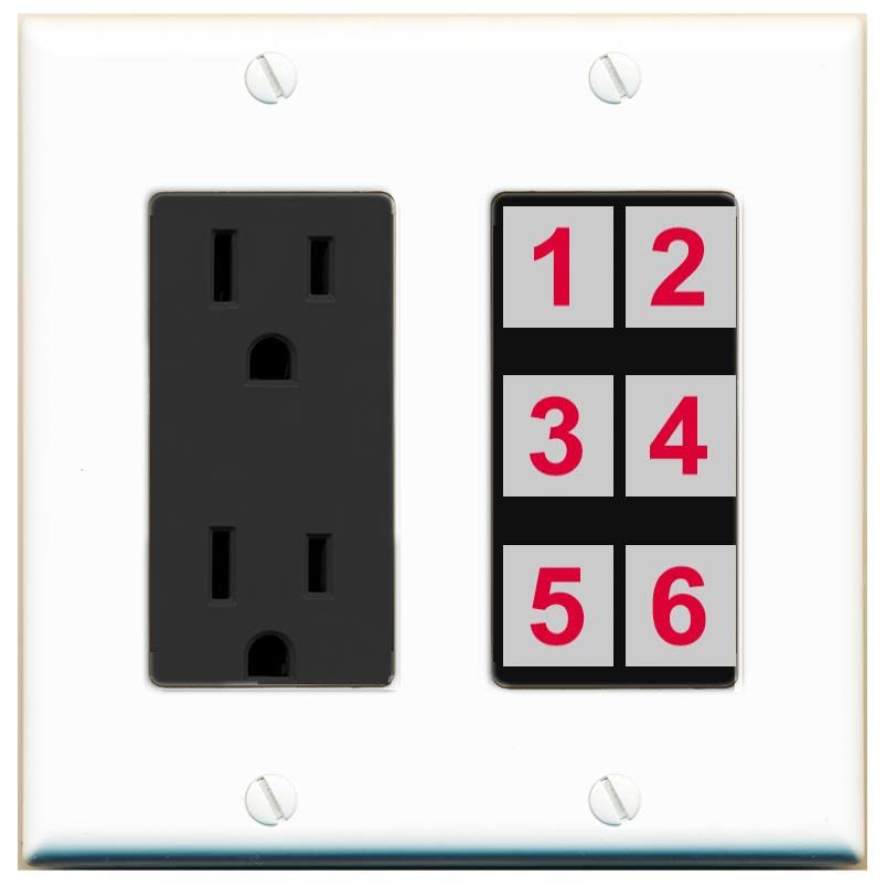 RiteAV 6 Port Custom Wall Plate - Outlet [White/Black]