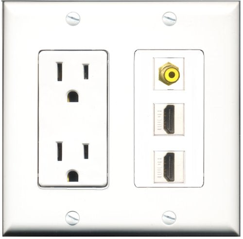 RiteAV - 15 Amp Power Outlet 2 Port HDMI 1 Port RCA Yellow Decorative Wall Plate