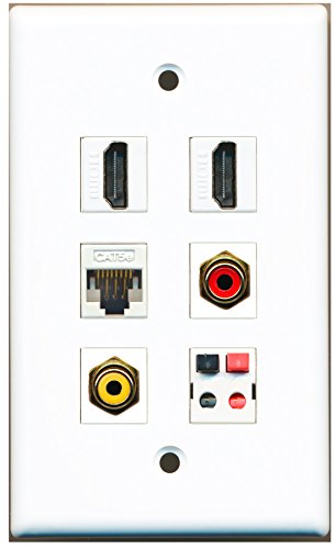 RiteAV - 2 HDMI 1 Port RCA Red 1 Port RCA Yellow 1 Port Cat5e Ethernet White 1 Port Speaker Wall Plate