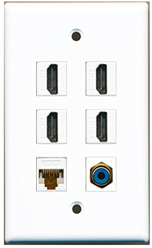 RiteAV - 4 HDMI 1 Port RCA Blue 1 Port Cat6 Ethernet White Wall Plate