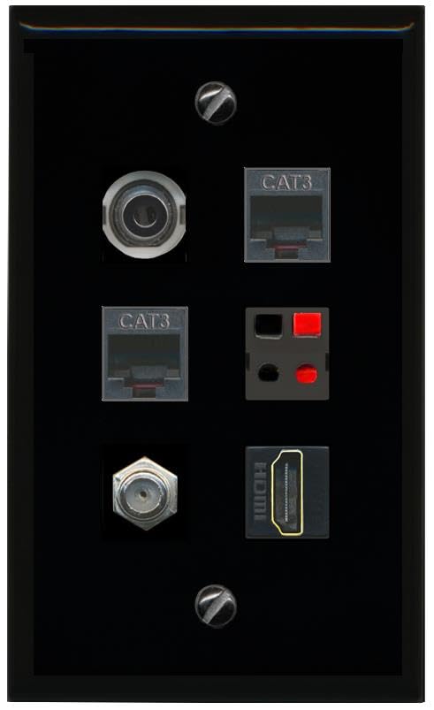 RiteAV 3.5mm COAX HDMI 2 PHONE SPEAKER Flat/Solid Wall Plate [Black]