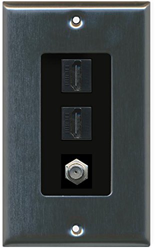 RiteAV - (1 Gang Decorative 2 Hdmi Black Coax Black Wall Plate Stainless (Black Insert)