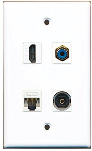 RiteAV - 1 Port HDMI 1 Port RCA Blue 1 Port Toslink 1 Port Cat5e Ethernet White Wall Plate