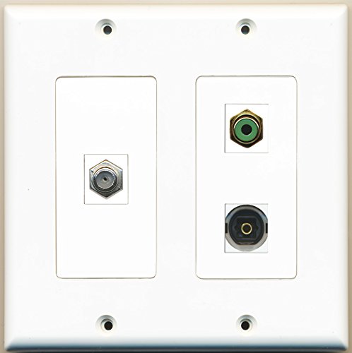 RiteAV - 1 Port RCA Green 1 Port Coax Cable TV- F-Type 1 Port Toslink - 2 Gang Wall Plate