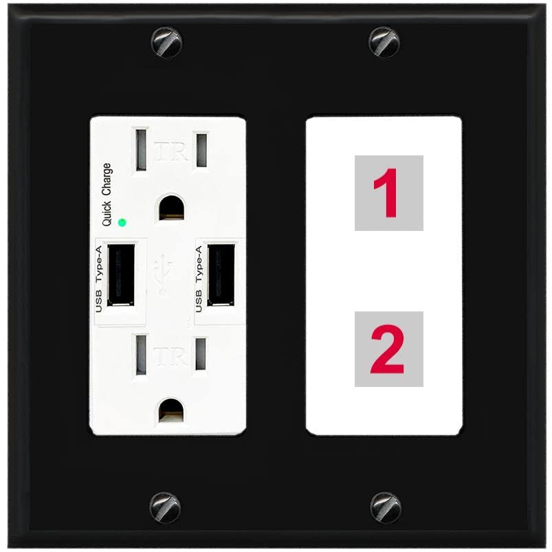 RiteAV Custom Wall Plate 2 Port - USB Charger [Black/White]