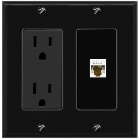 RiteAV CAT6-WHITE Wall Plate with Power Outlet [Black]