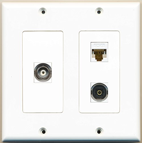 RiteAV - 1 Port Toslink 1 Port BNC 1 Port Cat6 Ethernet White - 2 Gang Wall Plate