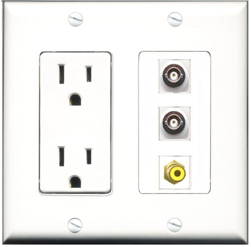 RiteAV - 15 Amp Power Outlet 1 Port RCA Yellow 2 Port BNC Decorative Wall Plate