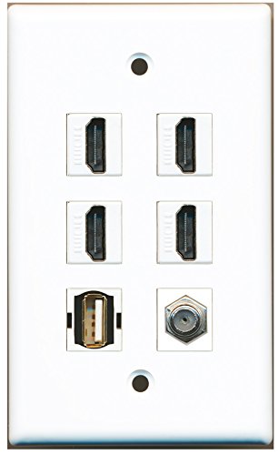 RiteAV - 4 HDMI 1 Port Coax Cable TV- F-Type 1 Port USB A-A Wall Plate