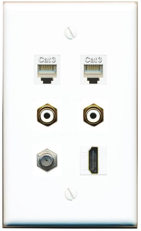 RiteAV Coax HDMI 2 Phone 2 RCA-White Flat/Solid Wall Plate [White]