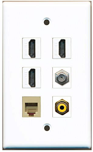 RiteAV - 3 HDMI 1 Port RCA Yellow 1 Port Coax Cable TV- F-Type 1 Port Phone RJ11 RJ12 Beige Wall Plate