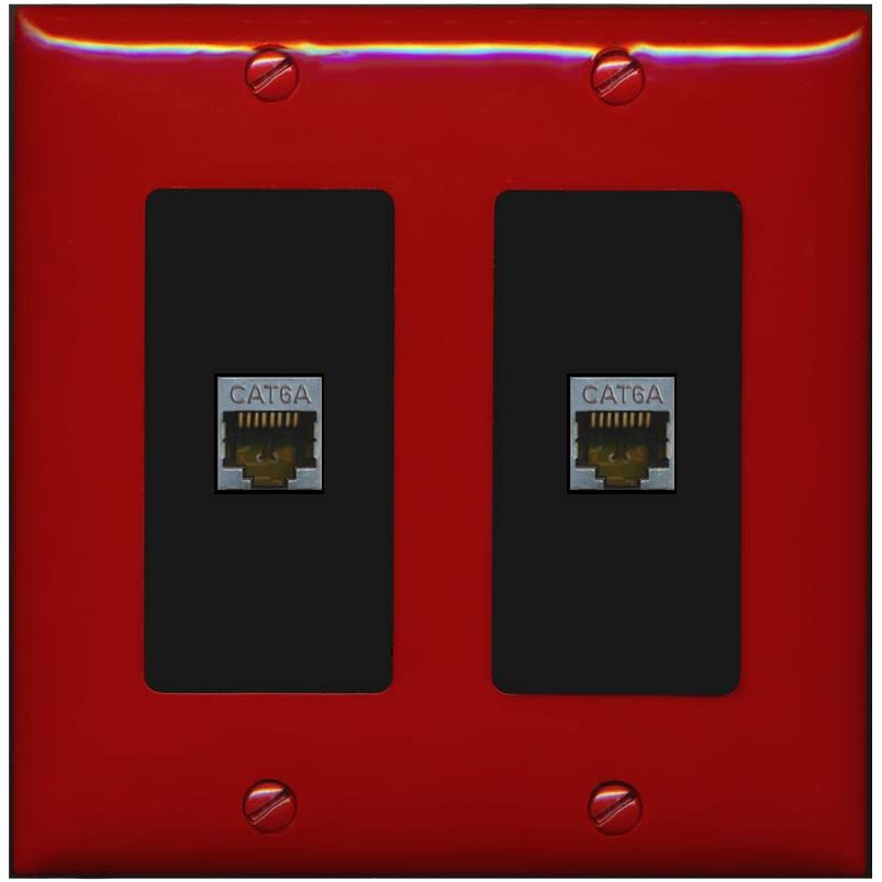 RiteAV 2 Port Cat6A Wall Plate - 2 Gang [Red/Black]