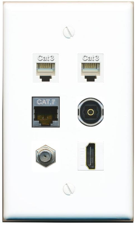 RiteAV CAT7 Coax HDMI 2 Phone TOSLINK Flat/Solid Wall Plate [White]